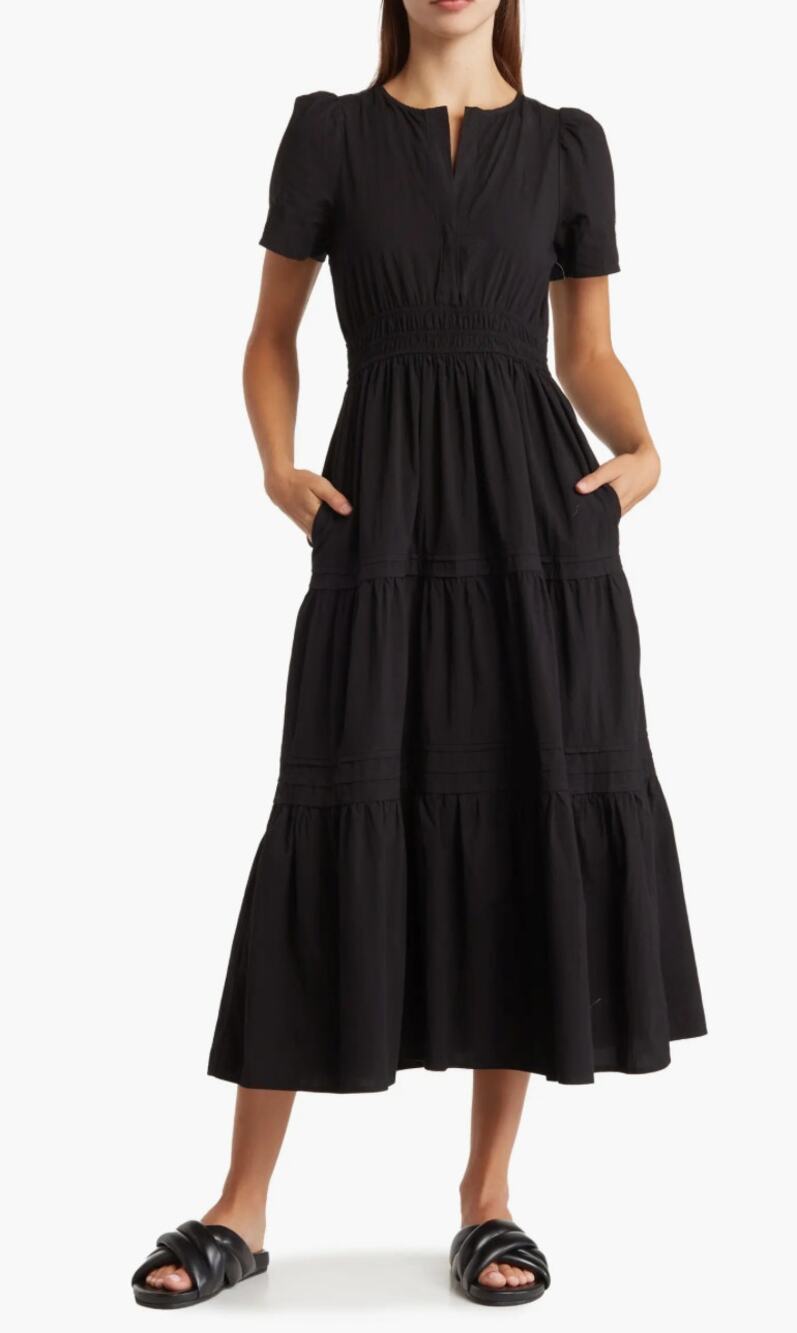 Stitchdrop Tempe Cotton Tiered Maxi Dress Black Womens Size Small New Cottage